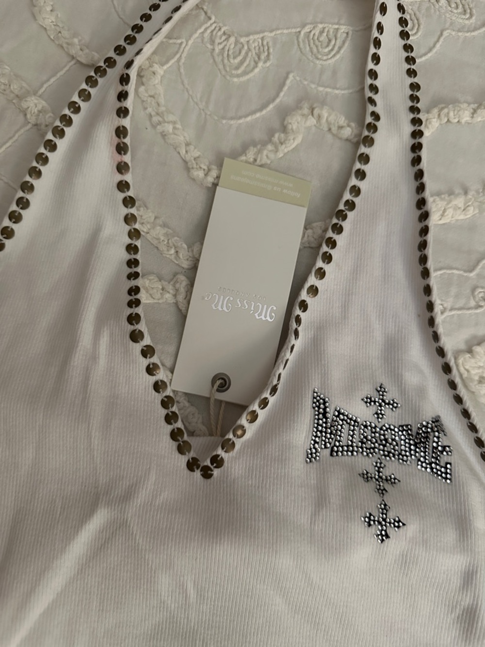 Miss Me White Halter Camisole with Stud Accents - Picture 4 of 8